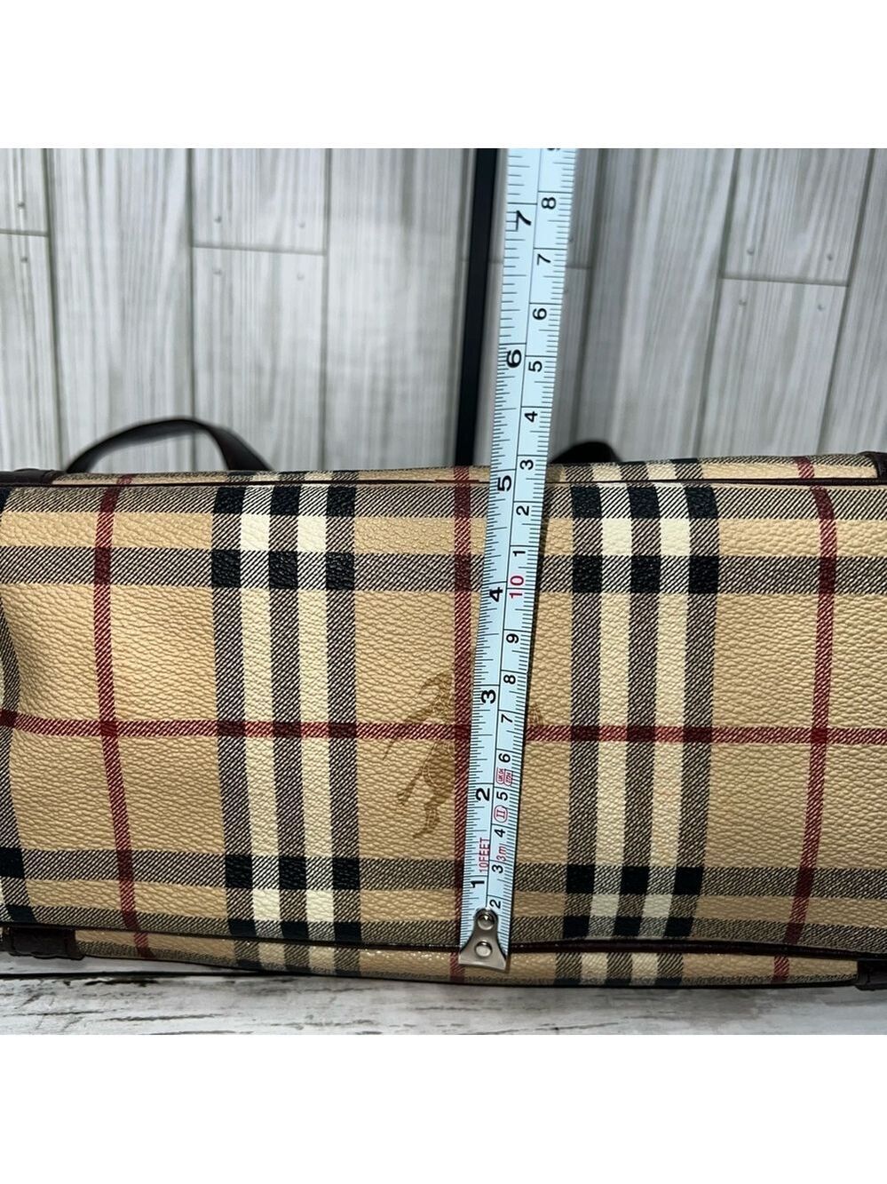 Burberry London Tote Bag Nova Check Plaid Canvas Leather Trim Shoulder Bag - Picture 11 of 16